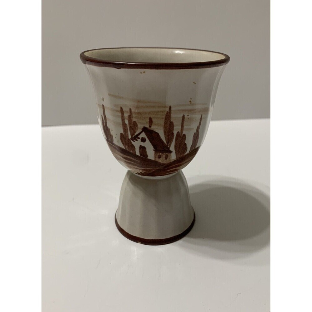 Vintage Hand Painted Italian Farm House Scene Egg Cup‎ Made In Italy